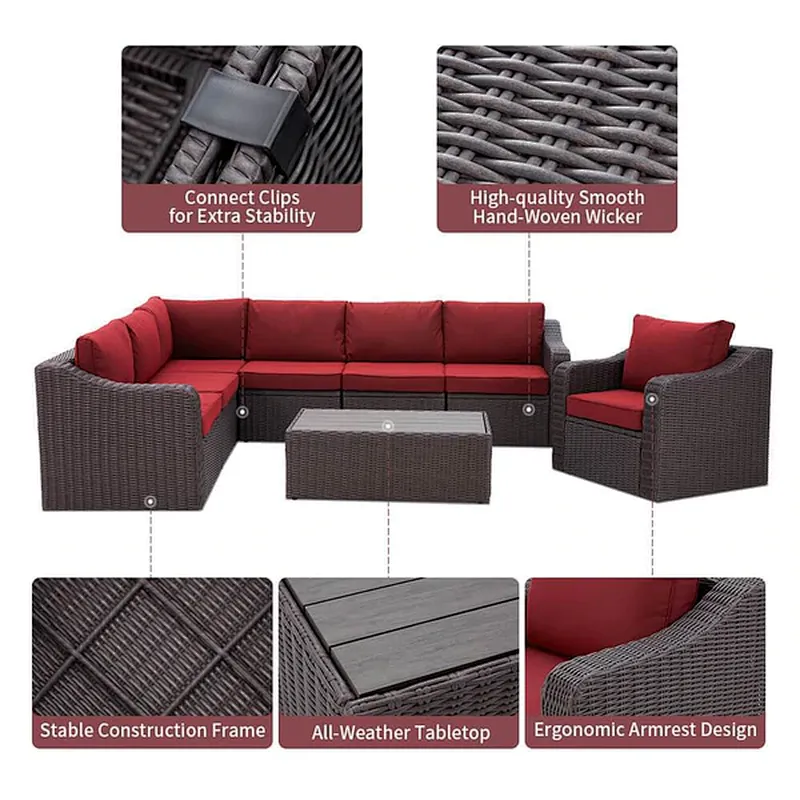 8 Pcs Outdoor Sectional Sofa with 44