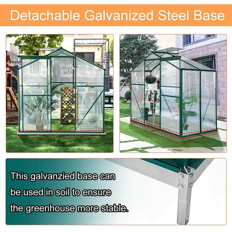 Erommy 4'x6'x6.6' Garden Walk-in Greenhouse with Sliding Door & Roof Vent
