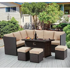 7 Pcs Patio Rattan Sectional Sofa with 44