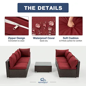 7 Pcs Patio Furniture Set All Weather Sectional Sofa w/ 44