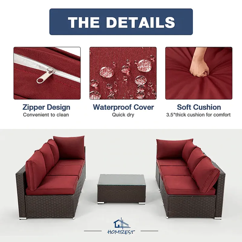 7 Pcs Patio Furniture Set All Weather Sectional Sofa w/ 44