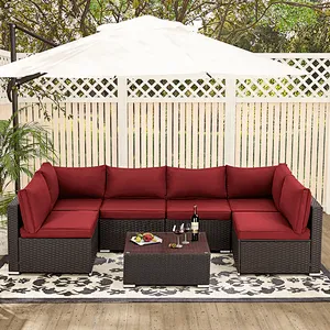 7 Pcs Patio Furniture Set All Weather Sectional Sofa w/ 44