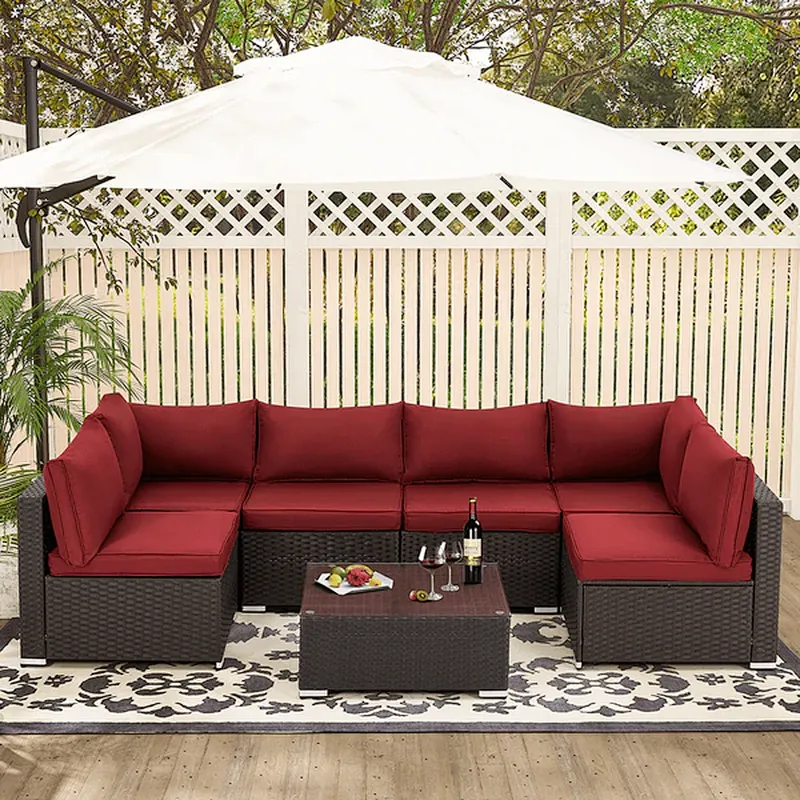 7 Pcs Patio Furniture Set All Weather Sectional Sofa w/ 44