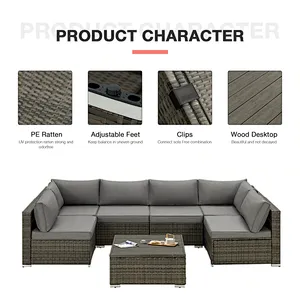 7 Pcs Outdoor Sectional Sofa with 44