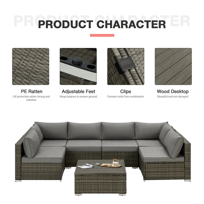 7 Pcs Outdoor Sectional Sofa with 44