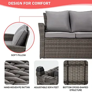 6 Pcs Outdoor Wicker Sofa Chair with 44