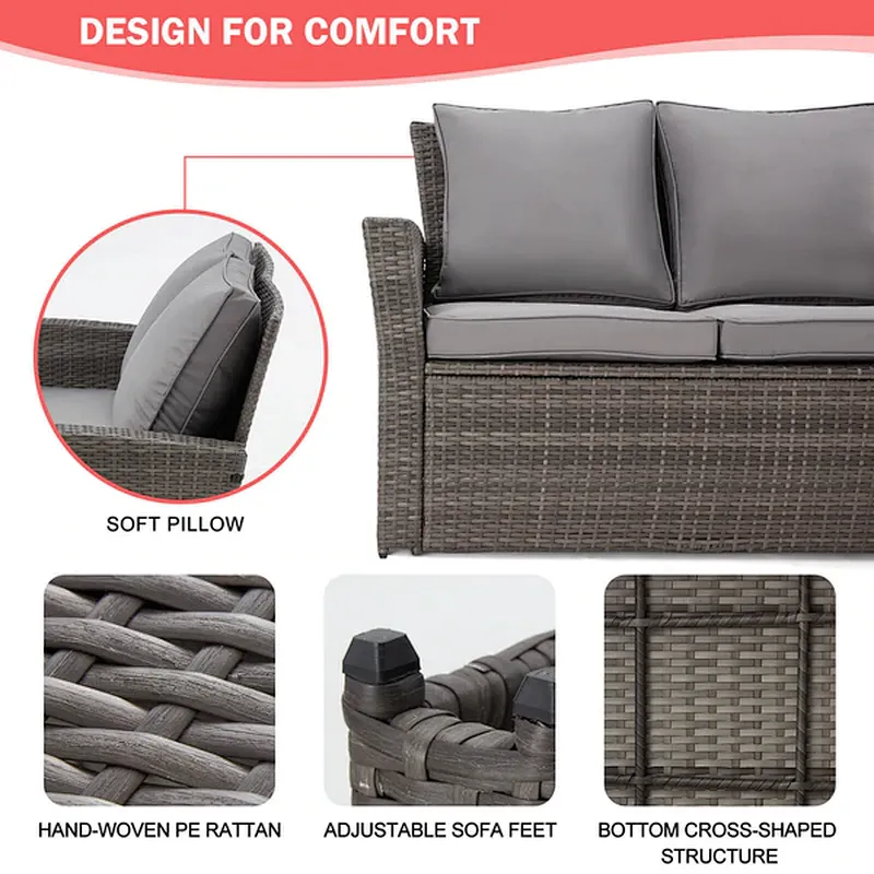 6 Pcs Outdoor Wicker Sofa Chair with 44