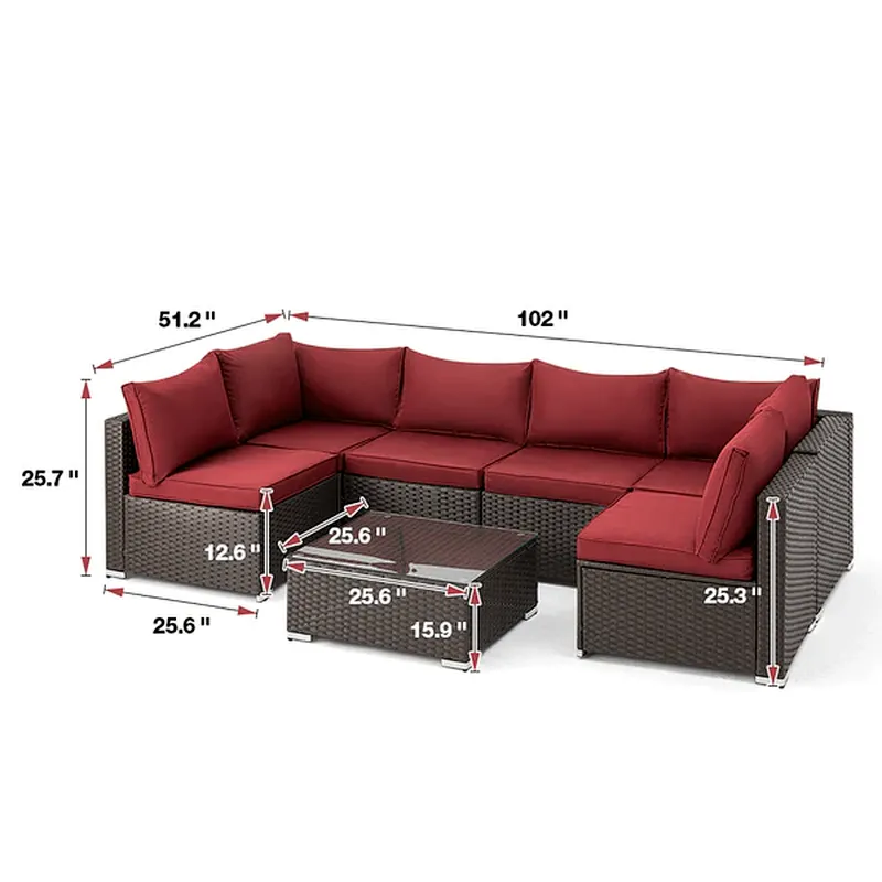 7 Pcs Patio Furniture Set All Weather Sectional Sofa w/ 44