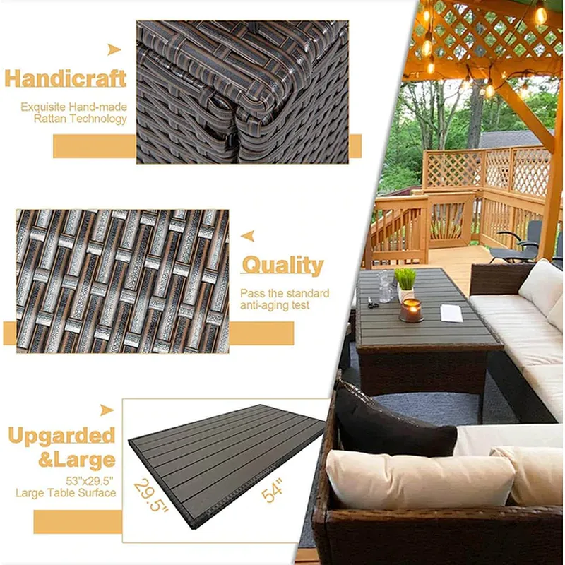 7 Pcs Patio Rattan Sectional Sofa with 44
