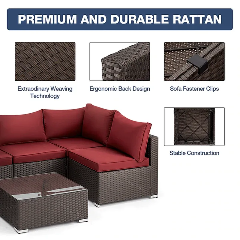 7 Pcs Patio Furniture Set All Weather Sectional Sofa w/ 44
