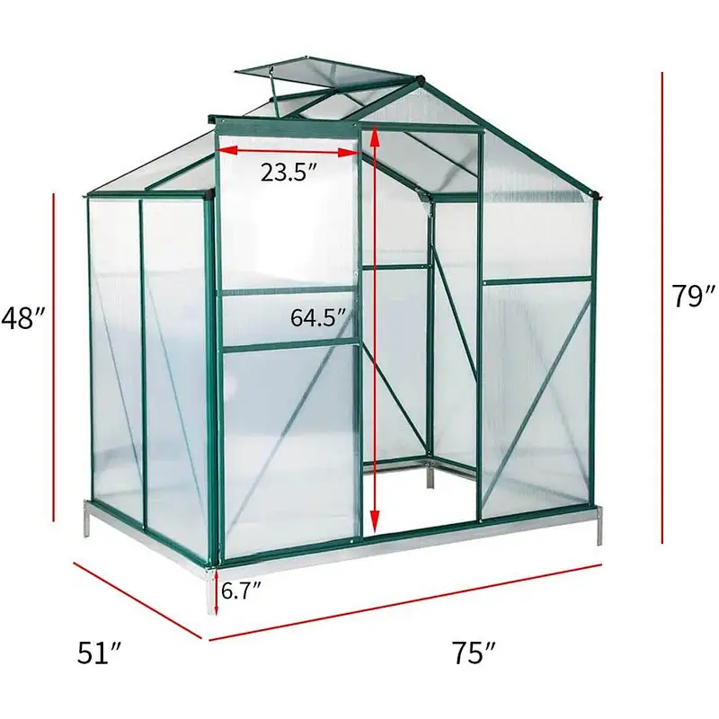 Erommy 4'x6'x6.6' Garden Walk-in Greenhouse with Sliding Door & Roof Vent