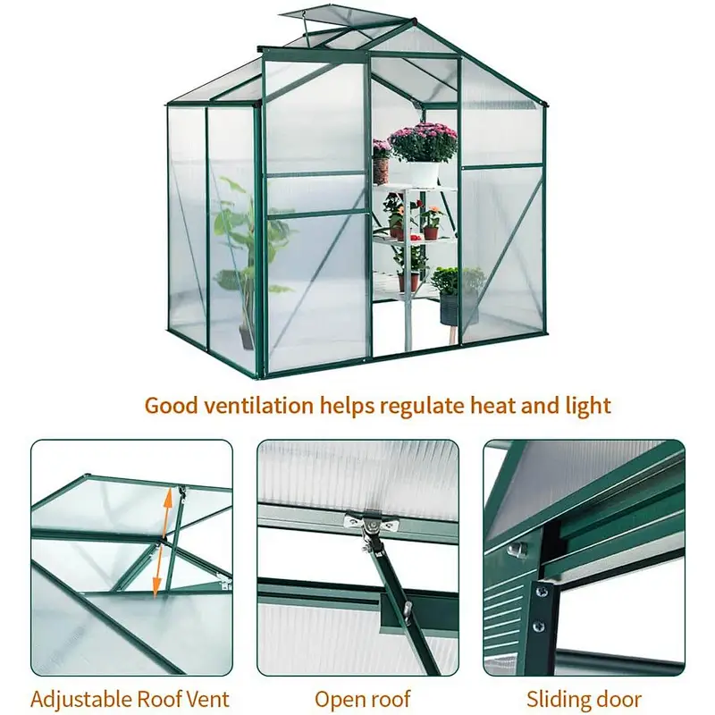 Erommy 4'x6'x6.6' Garden Walk-in Greenhouse with Sliding Door & Roof Vent