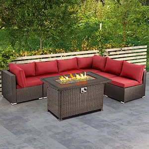 7 Pcs Patio Furniture Set All Weather Sectional Sofa w/ 44