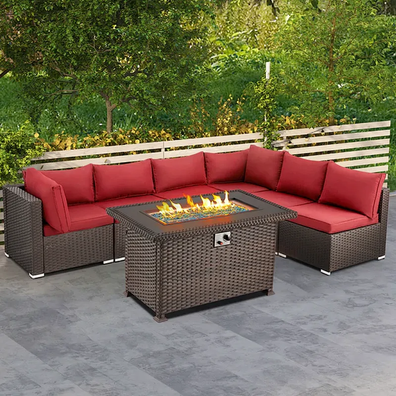 7 Pcs Patio Furniture Set All Weather Sectional Sofa w/ 44