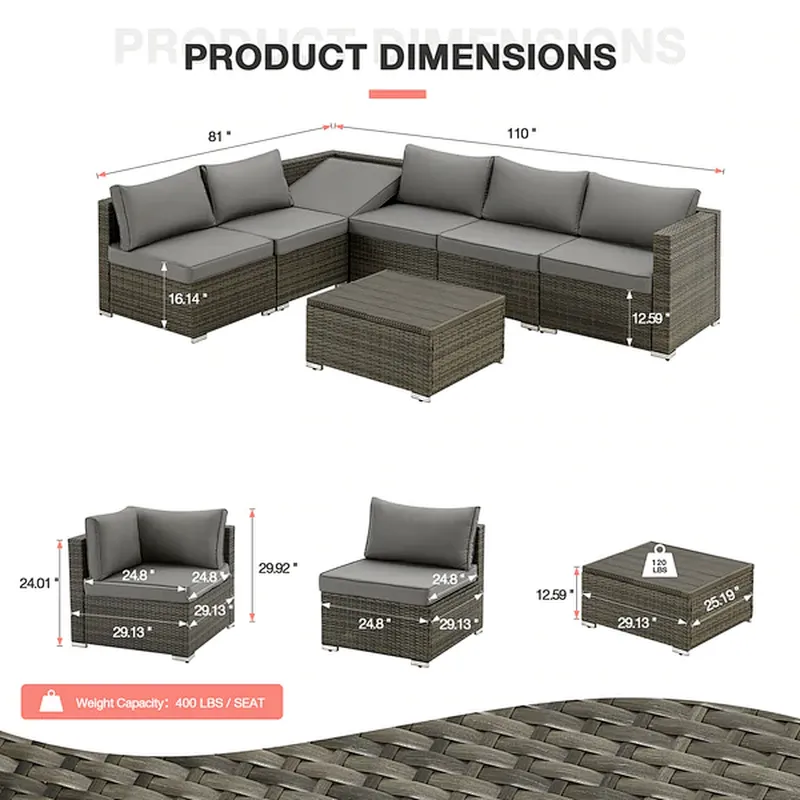 7 Pcs Outdoor Sectional Sofa with 44