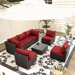 7 Pcs Patio Furniture Set All Weather Sectional Sofa w/ 44