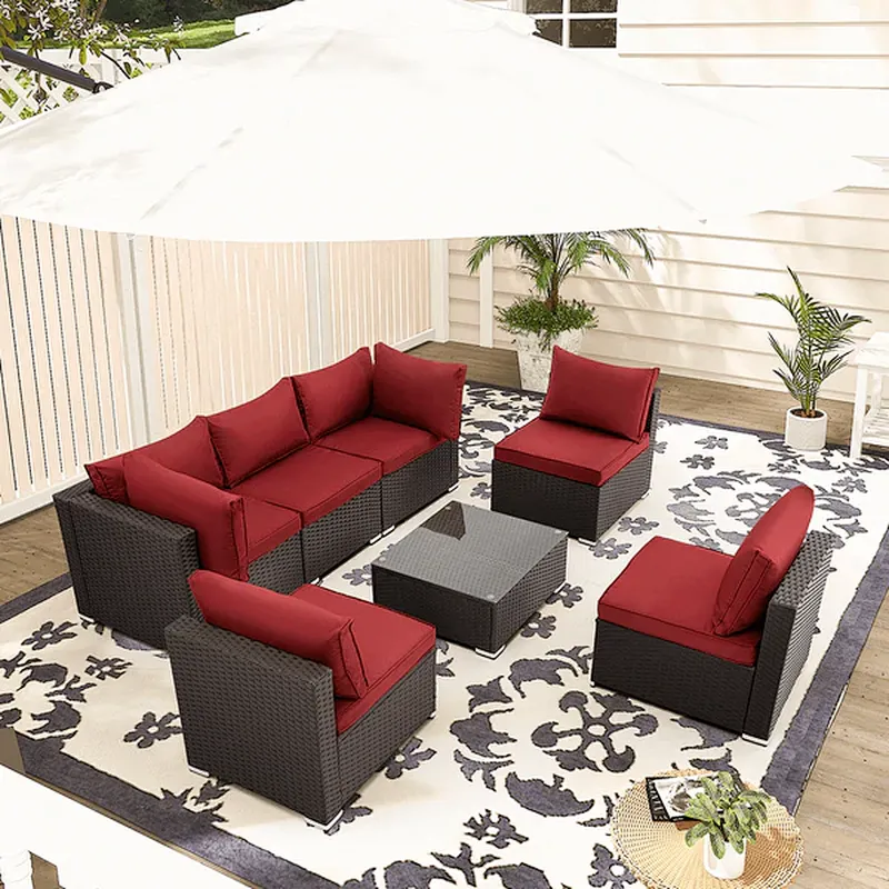 7 Pcs Patio Furniture Set All Weather Sectional Sofa w/ 44