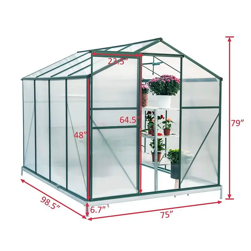 Erommy 8'x6'x6.6' Aluminum Greenhouse Walk-in Garden Plant Greenhouses