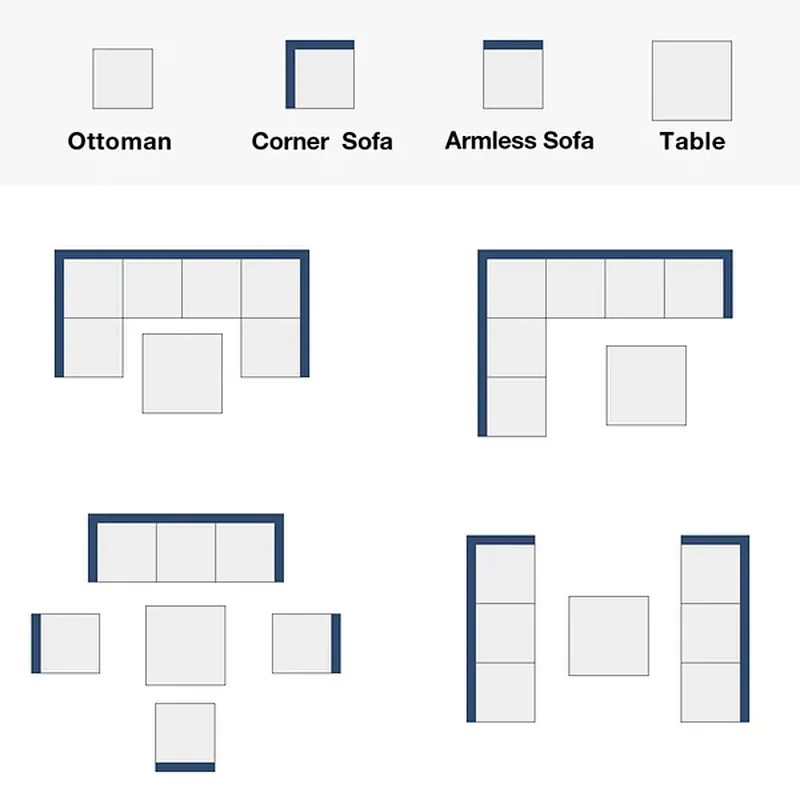 7 Pcs Patio Furniture Set All Weather Sectional Sofa w/ 44