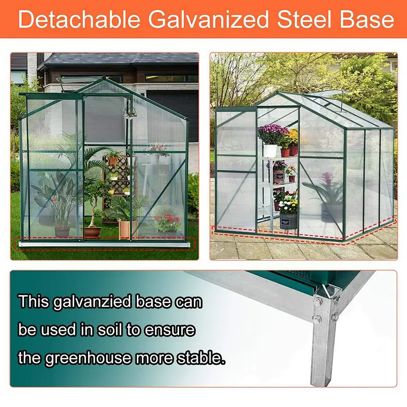 Erommy 6'x6'x6.6' Garden Greenhouse Polycarbonate Walk-in Greenhouses