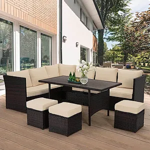 7 Pcs Patio Rattan Sectional Sofa with 44