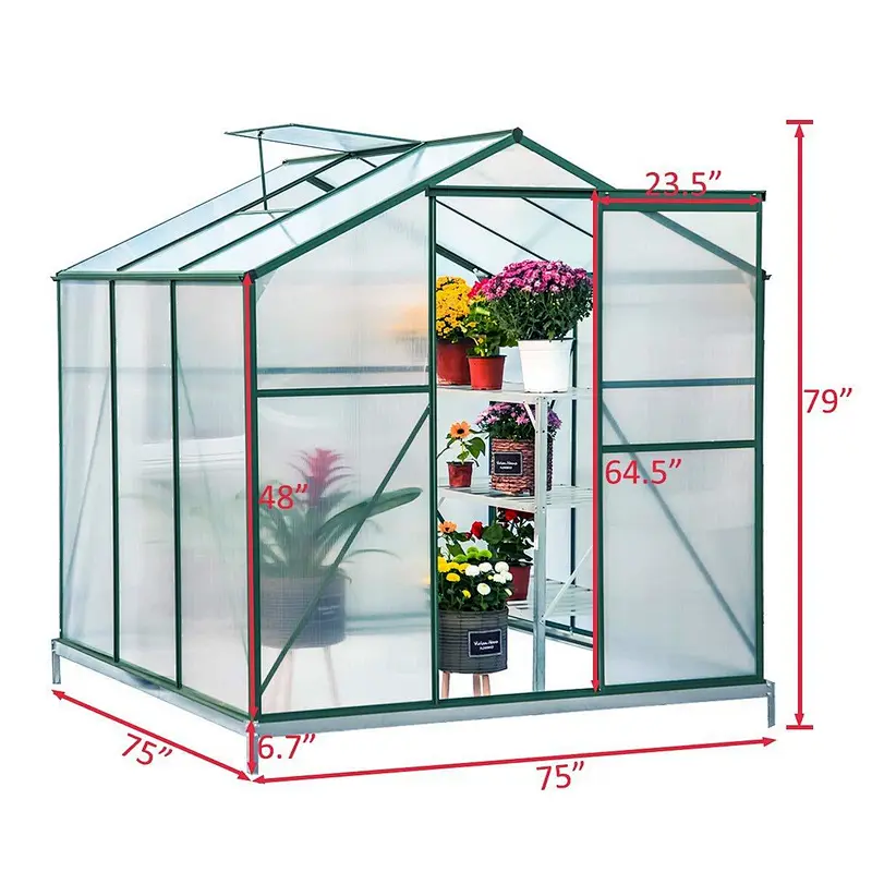 Erommy 6'x6'x6.6' Garden Greenhouse Polycarbonate Walk-in Greenhouses
