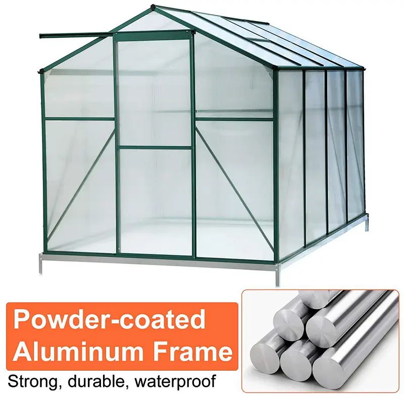Erommy 8'x6'x6.6' Aluminum Greenhouse Walk-in Garden Plant Greenhouses