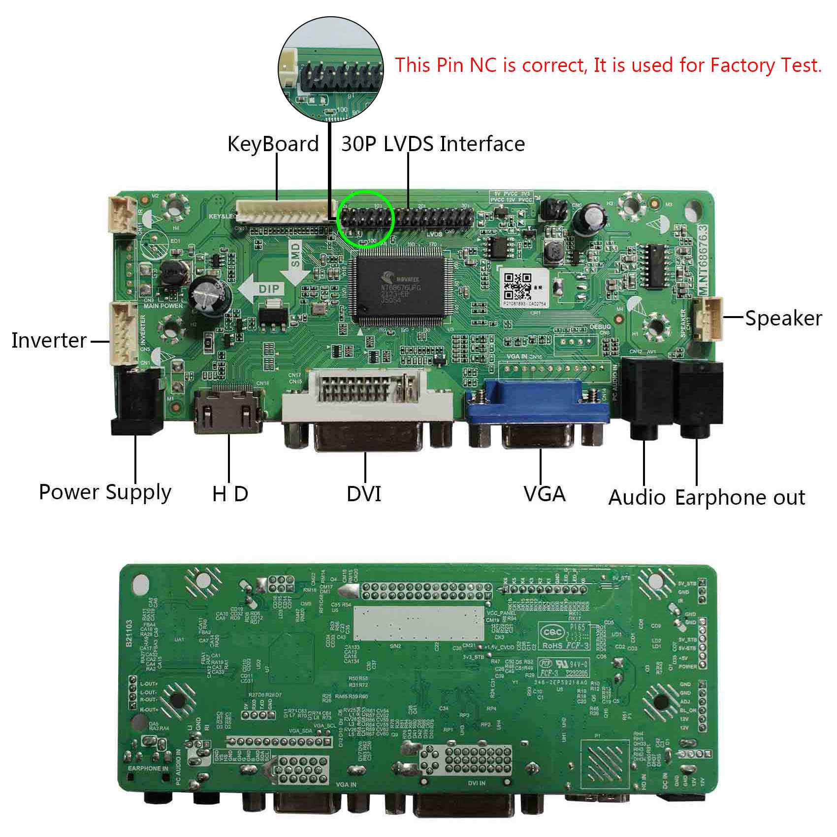 Carte Contrôleur LCD 12.1 Pouces Pour écran LQ121S1LG75 – Entrées HD DVI VGA