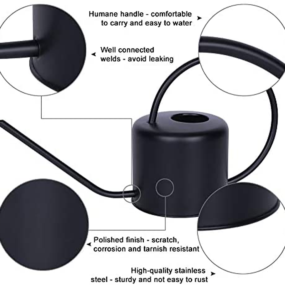1L Matte Black Indoor Plant Watering Can product detail