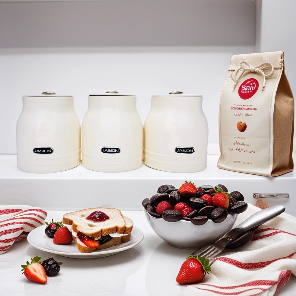 Tea coffee sugar cream canisters with strawberry