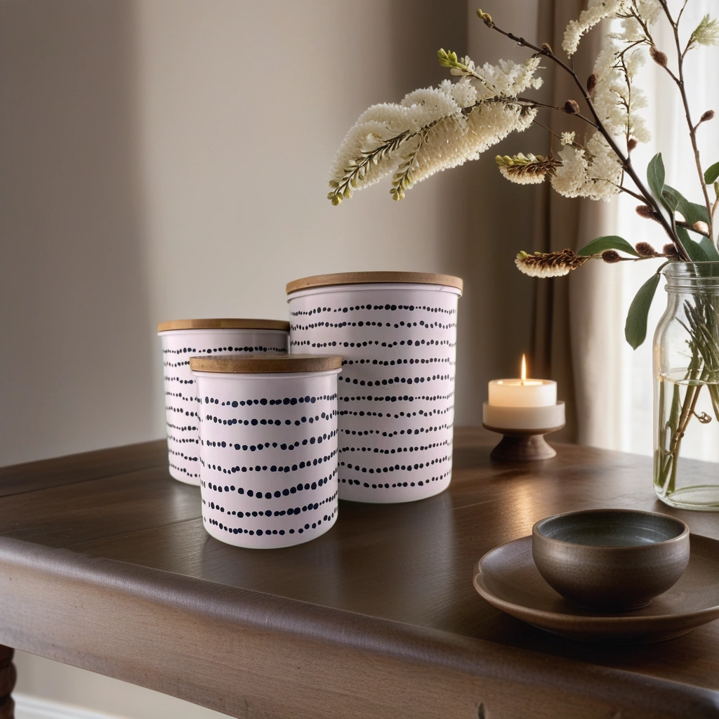 farmhouse kitchen canister set in a wooden table