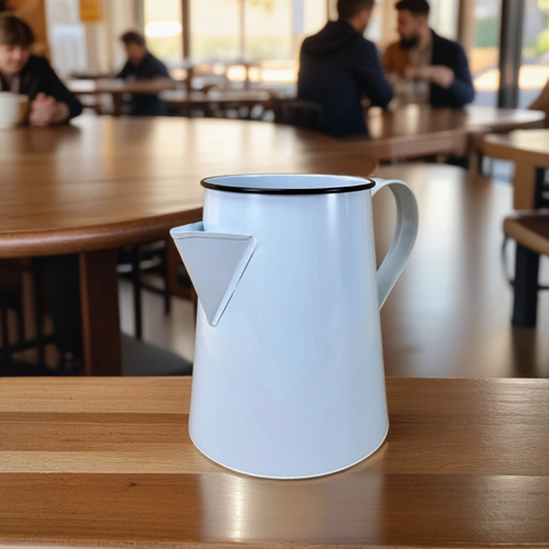 cream pitcher with black rim