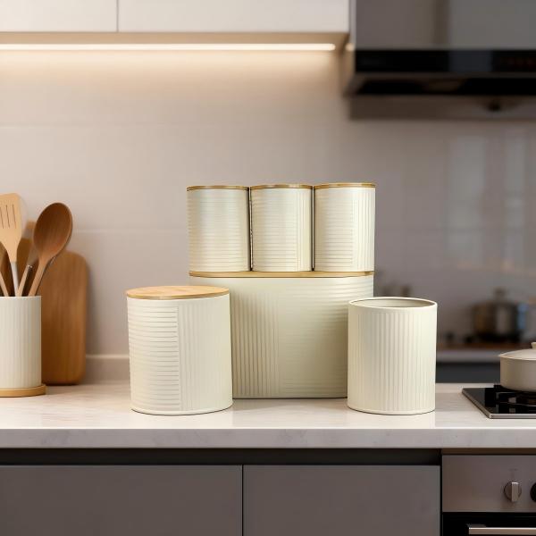diamond kitchen storage set with bread and coffee bean at a table