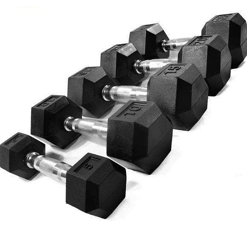 Black Six Angle Rubber Dumbbell Sports Equipment Set
