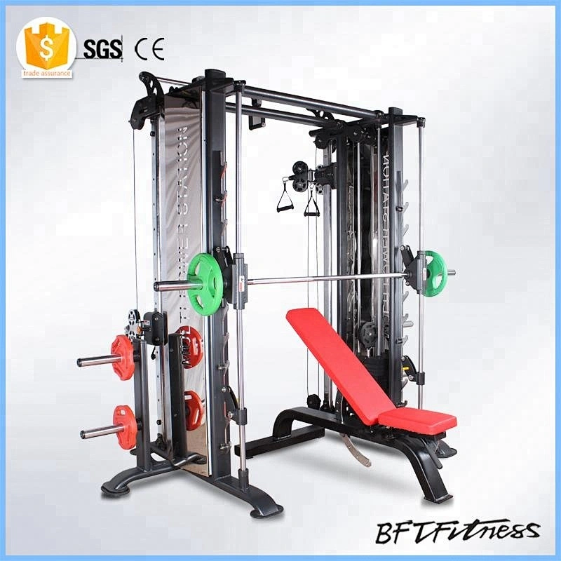 Gym equipment fitness smith machine and cable crossover multi function multi workout station