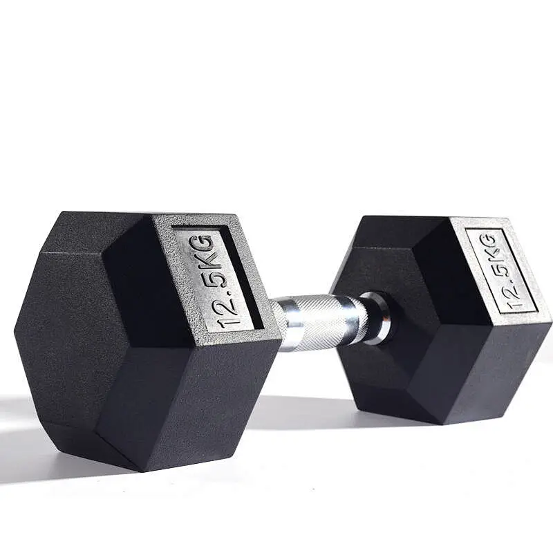 Black Six Angle Rubber Dumbbell Sports Equipment Set