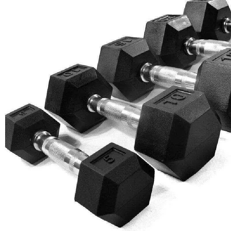 Black Six Angle Rubber Dumbbell Sports Equipment Set