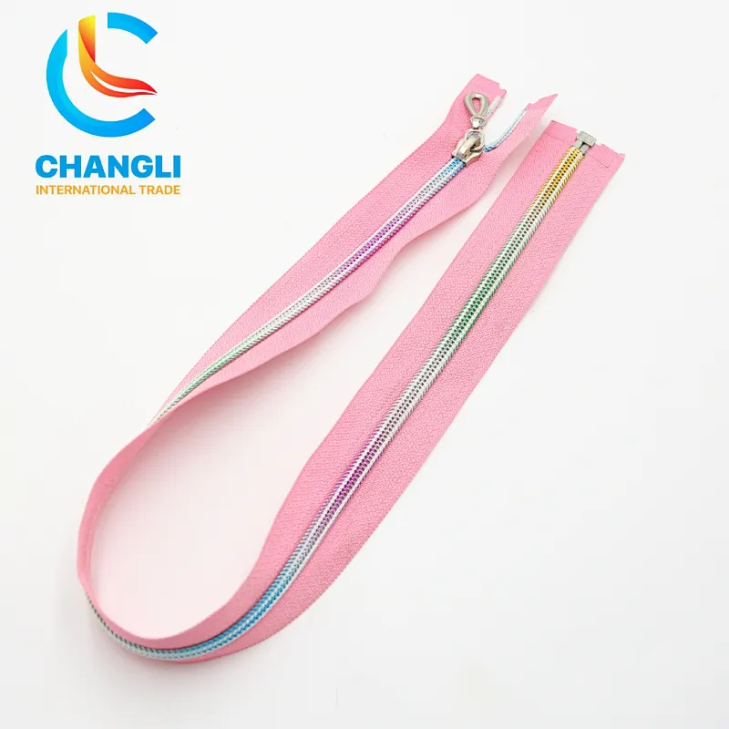 Laser Rainbow Color Nylon Zipper Open End High Quality