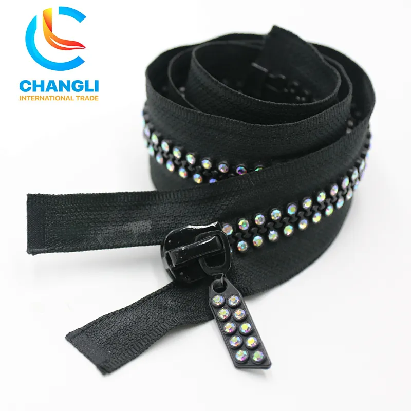 Resin Zipper With Diamond High Quality Open End