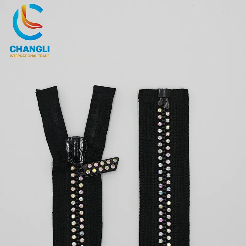 Resin Zipper With Diamond High Quality Open End