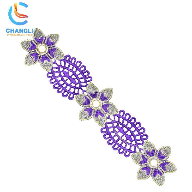 Purple hand-embroidered lace