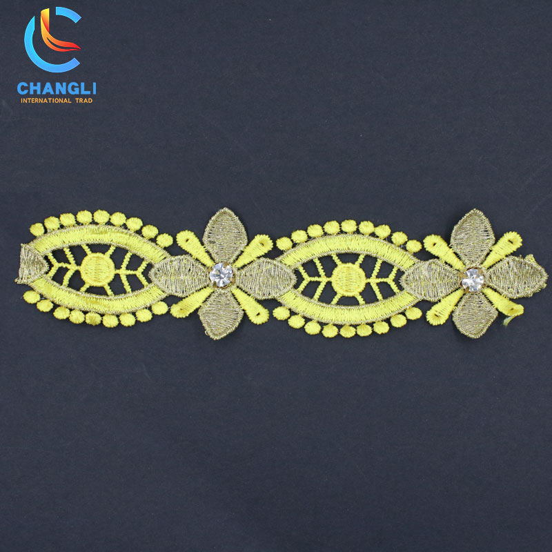 Hand-embroidered lace with diamond flowers and leaves