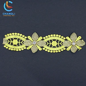 Hand-embroidered lace with diamond flowers and leaves