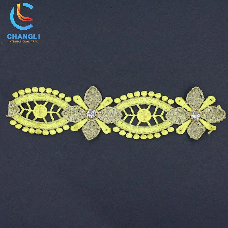 Hand-embroidered lace with diamond flowers and leaves