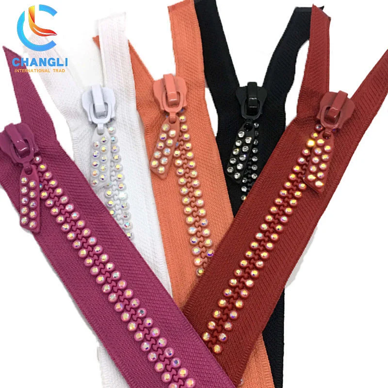 Resin Zipper With Diamond High Quality Open End
