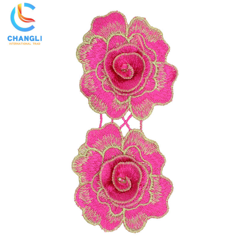 Red peony flower-shaped hand-embroidered lace