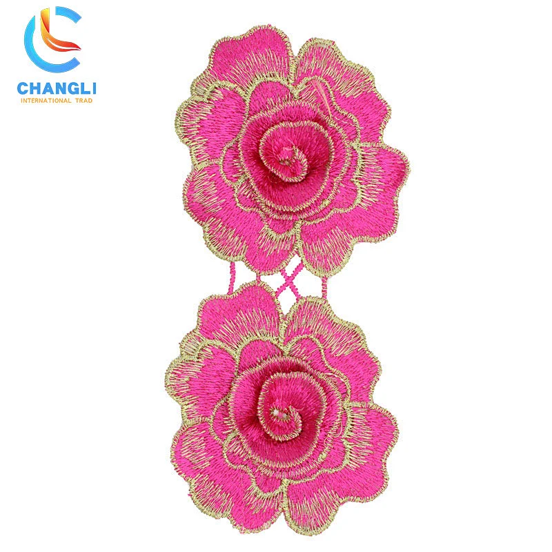 Red peony flower-shaped hand-embroidered lace