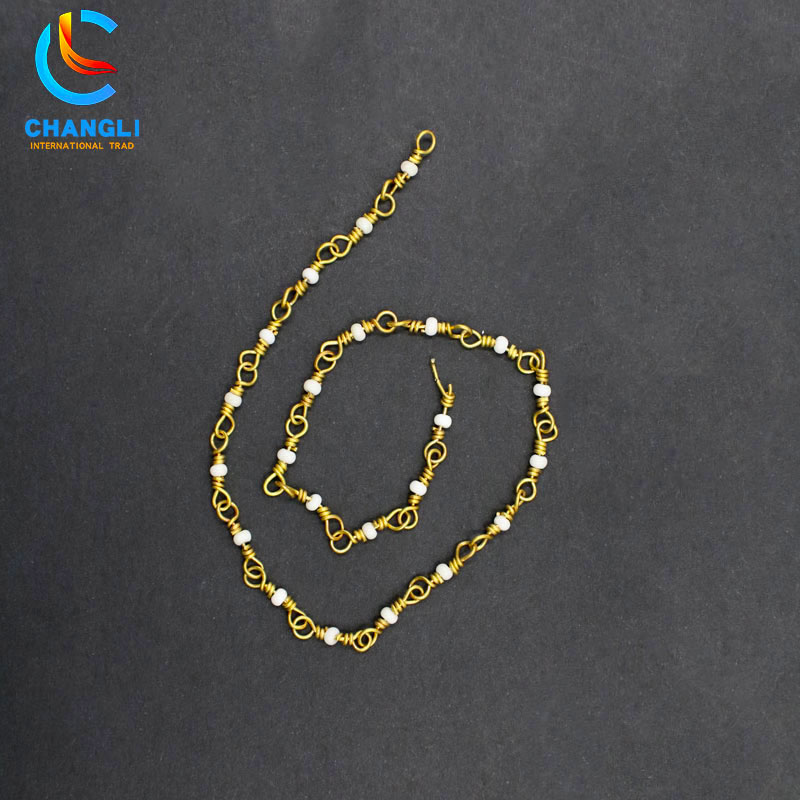 Hemp rope shape with beads imitation gold necklace