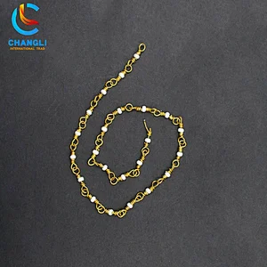 Hemp rope shape with beads imitation gold necklace