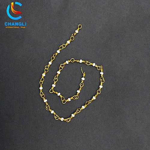 Hemp rope shape with beads imitation gold necklace